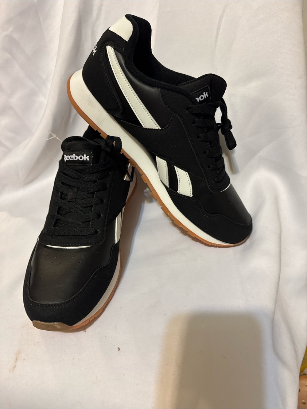 Reebok Men’s Black & White Low-Top Sneakers with Gum Sole
